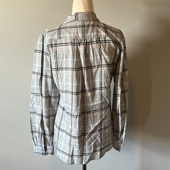 Ann Taylor LOFT sz S button front long sleeved grey plaid top - Picture 5 of 8